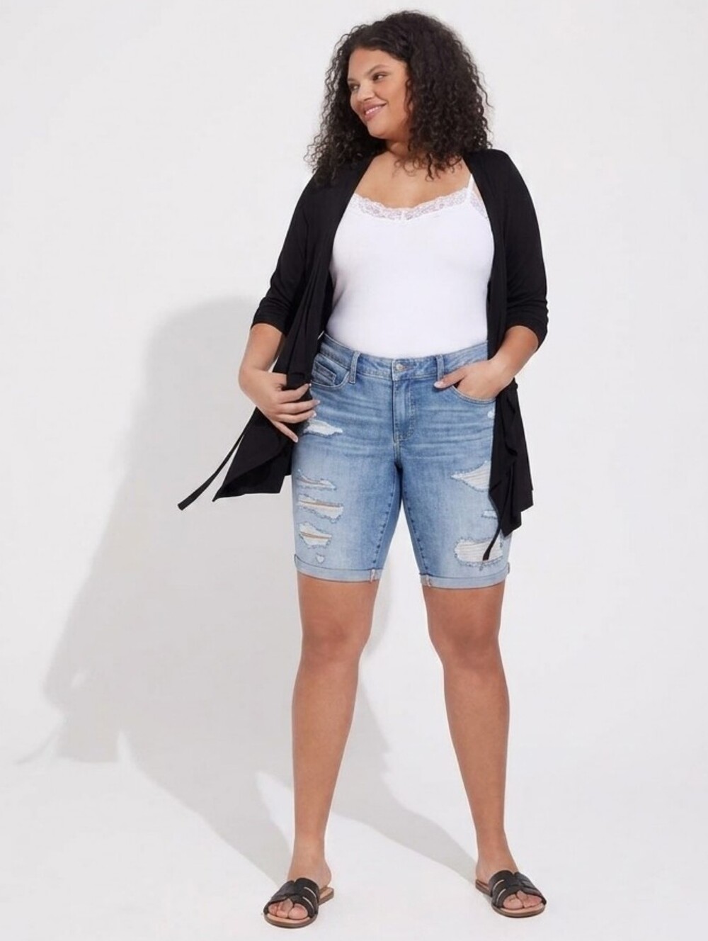 Torrid Light Mid Rise Bermuda Distressed Denim Jean Shorts Womens Plus Size 20